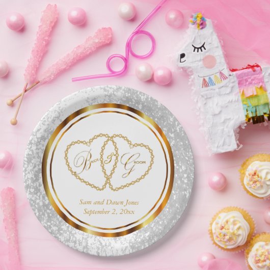 Elegant White en Gold Wedding Papieren Bordje (Feest)