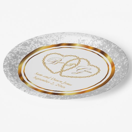 Elegant White en Gold Wedding Papieren Bordje (Gekanteld)