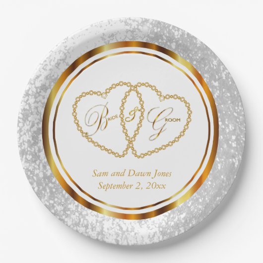 Elegant White en Gold Wedding Papieren Bordje (Voorkant)