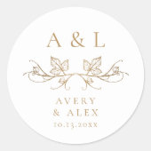 Elegant White en Gold Wedding Ronde Sticker (Voorkant)