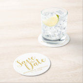 Elegant White en Gold Wedding Save the Date Ronde Kartonnen Onderzetter (Insitu)