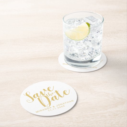 Elegant White en Gold Wedding Save the Date Ronde Kartonnen Onderzetter (Insitu)