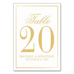 Elegant White en Gold Wedding Table Number Kaart