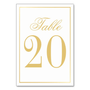 Elegant White en Gold Wedding Table Number Kaart