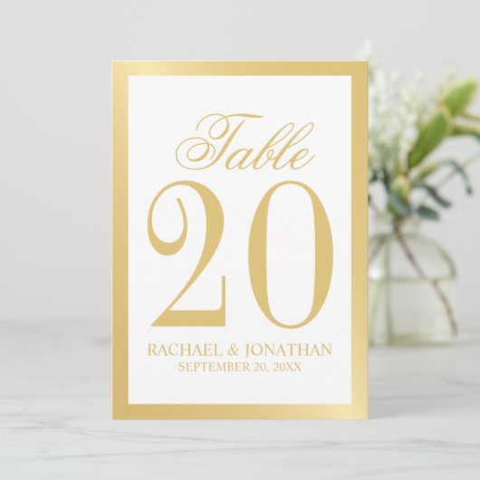 Elegant White en Gold Wedding Table Number Programmakaart (Staand voorkant)
