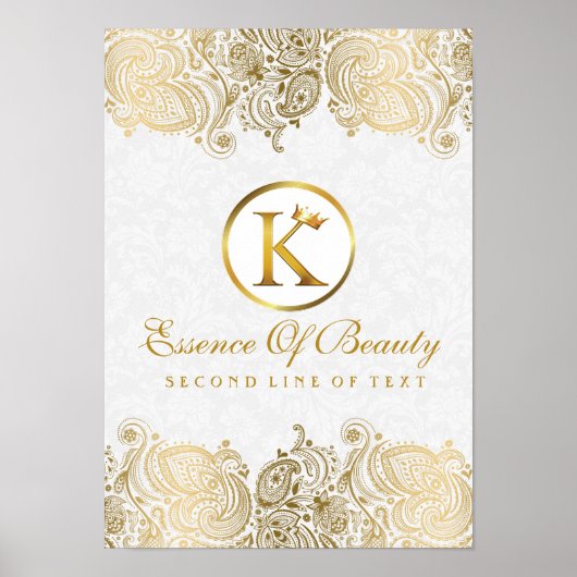 Elegant White en Golden Paisley Lace Poster (Voorkant)