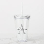 Elegant White en Gray Monogram Acryl Drinkbeker (Voorkant)