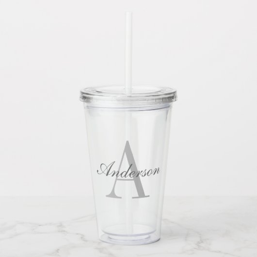 Elegant White en Gray Monogram Acryl Drinkbeker (Voorkant)