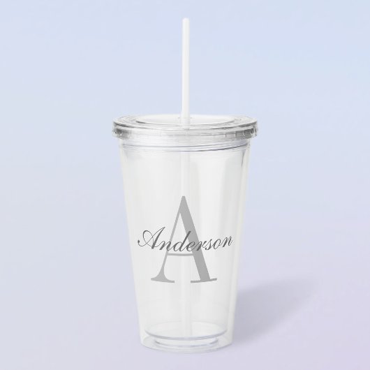Elegant White en Gray Monogram Acryl Drinkbeker