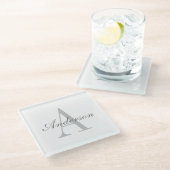 Elegant White en Gray Monogram Glazen Onderzetter (Schuin)