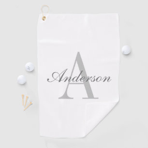 Elegant White en Gray Monogram Golfhanddoek