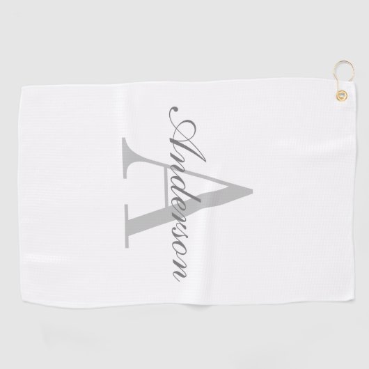 Elegant White en Gray Monogram Golfhanddoek (Horizontaal)