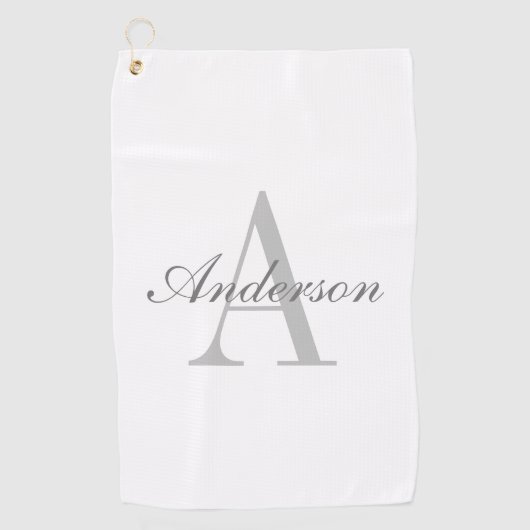 Elegant White en Gray Monogram Golfhanddoek (Voorkant)