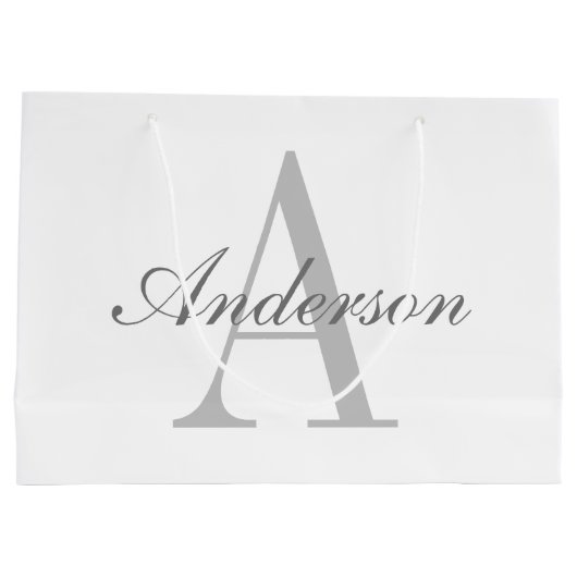 Elegant White en Gray Monogram Groot Cadeauzakje (Achterkant)