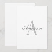 Elegant White en Gray Monogram Kaart (Voorkant / Achterkant)