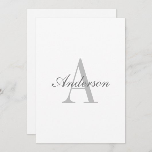 Elegant White en Gray Monogram Kaart (Voorkant / Achterkant)