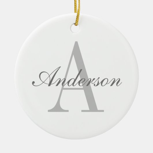 Elegant White en Gray Monogram Keramisch Ornament (Voorkant)