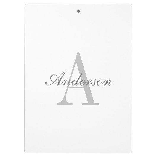 Elegant White en Gray Monogram Klembord (Achterkant)