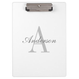 Elegant White en Gray Monogram Klembord