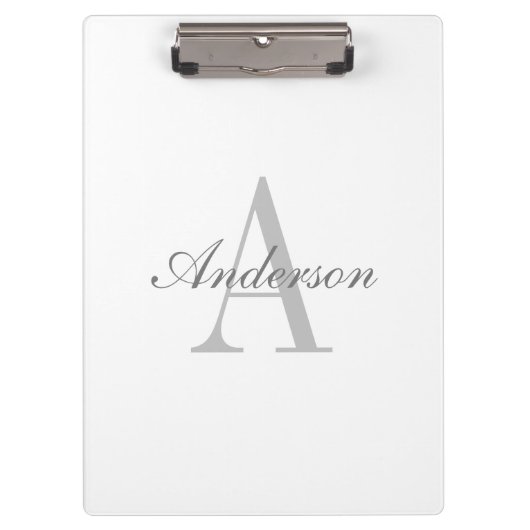 Elegant White en Gray Monogram Klembord (Voorkant)
