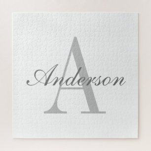 Elegant White en Gray Monogram Legpuzzel