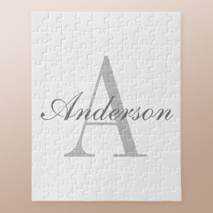 Elegant White en Gray Monogram Legpuzzel