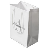 Elegant White en Gray Monogram Medium Cadeauzakje (Achterkant Gekanteld)