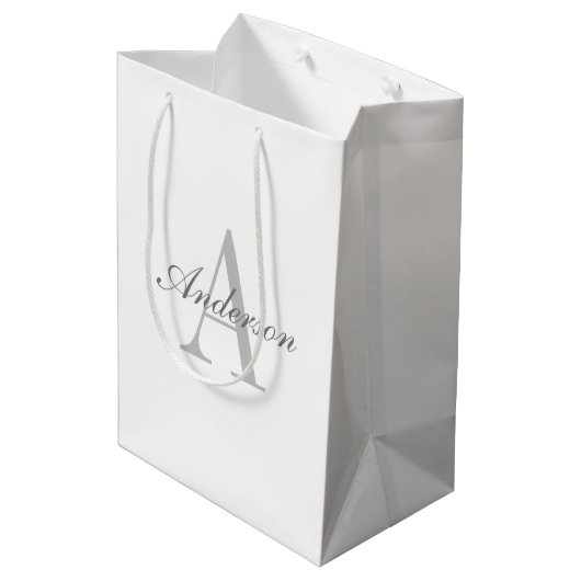Elegant White en Gray Monogram Medium Cadeauzakje (Achterkant Gekanteld)