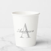 Elegant White en Gray Monogram Papieren Bekers (Achterkant)