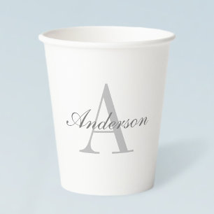 Elegant White en Gray Monogram Papieren Bekers