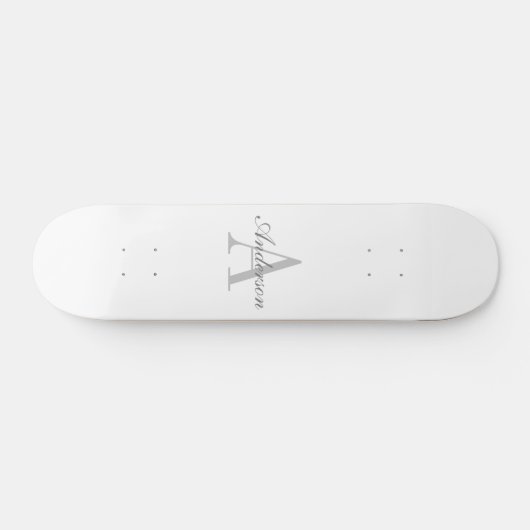 Elegant White en Gray Monogram Persoonlijk Skateboard (Horizontaal)