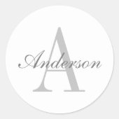Elegant White en Gray Monogram Ronde Sticker (Voorkant)