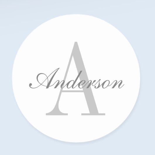 Elegant White en Gray Monogram Ronde Sticker