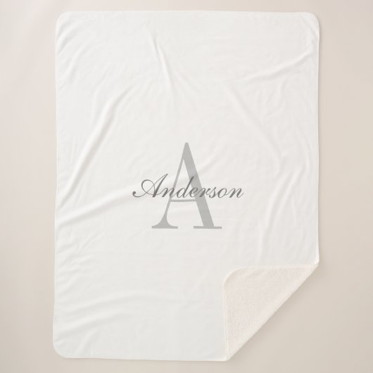 Elegant White en Gray Monogram Sherpa Deken (Voorkant)