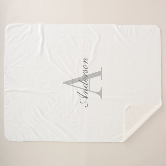 Elegant White en Gray Monogram Sherpa Deken (Voorkant (horizontaal))