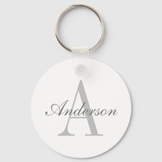 Elegant White en Gray Monogram Sleutelhanger (Voorkant)