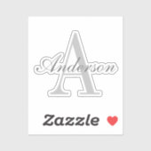 Elegant White en Gray Monogram Sticker (Vel)