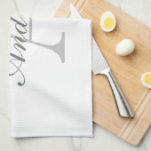 Elegant White en Gray Monogram Theedoek (Quarter Fold)