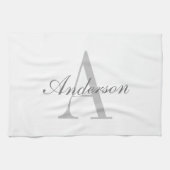 Elegant White en Gray Monogram Theedoek (Horizontaal)