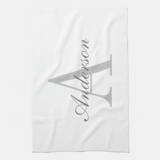 Elegant White en Gray Monogram Theedoek (Verticaal)