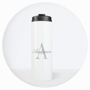 Elegant White en Gray Monogram Thermosbeker