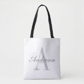 Elegant White en Gray Monogram Tote Bag (Voorkant)