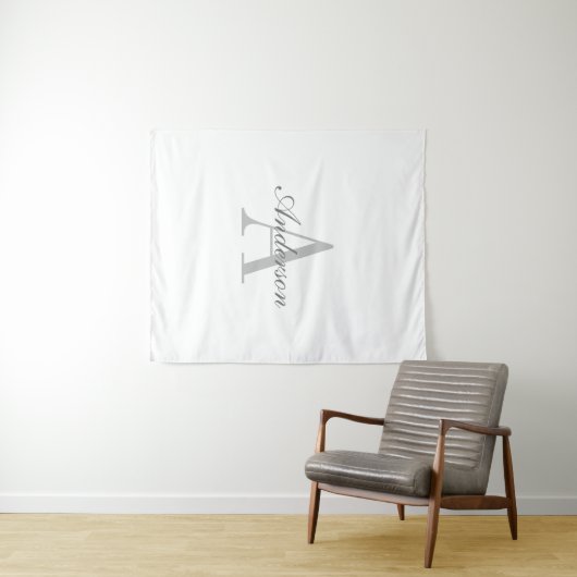 Elegant White en Gray Monogram Wandkleed (In Situ (horizontaal))