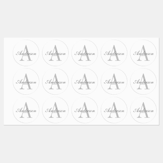 Elegant White en Gray Monogram | Waterdicht Labels (Vel)