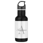 Elegant White en Gray Monogram Waterfles (Voorkant)