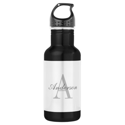 Elegant White en Gray Monogram Waterfles (Voorkant)
