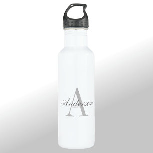 Elegant White en Gray Monogram Waterfles