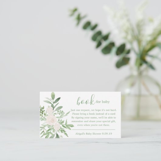 Elegant White en Green Floral Books voor Baby Informatiekaartje (Staand voorkant)
