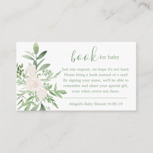 Elegant White en Green Floral Books voor Baby Informatiekaartje (Voorkant)