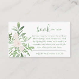 Elegant White en Green Floral Books voor Baby Informatiekaartje